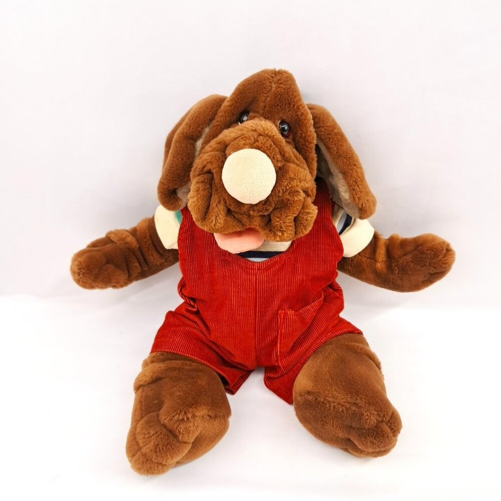 Vintage Wrinkles Dog Plush Hand Puppet Ganz Bros 1981 Plush Red Corduroy